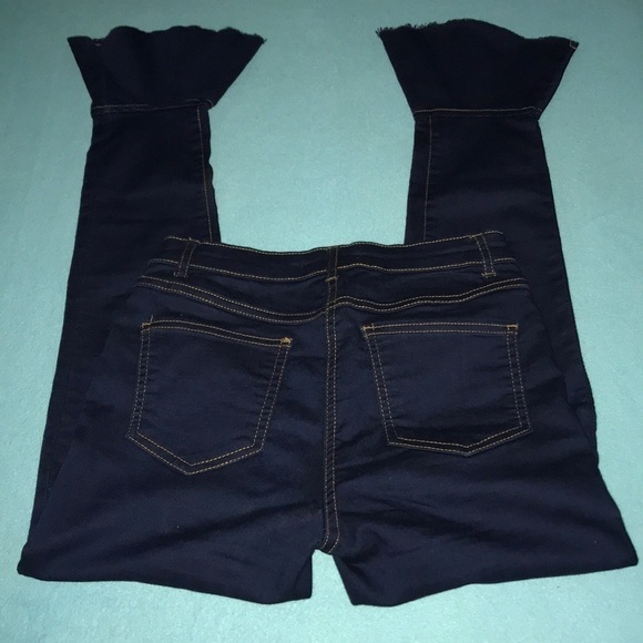 PARISIAN stretchy bell bottom ruffle jeans raw hem dark blue size 10 - Picture 2 of 6